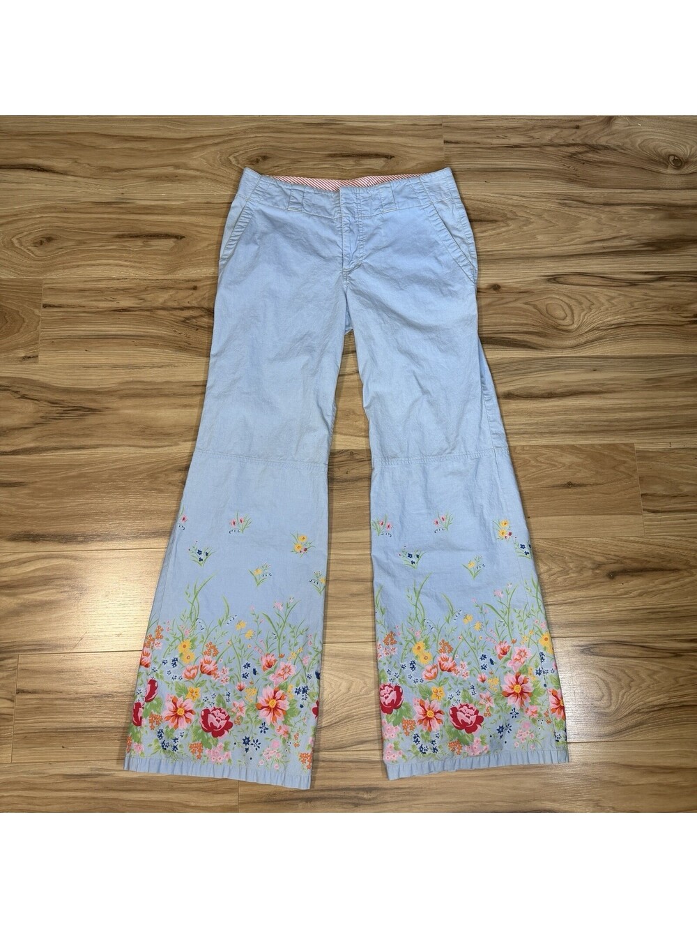 Tommy Hilfiger Y2K Floral Hem Flare Pants Light Blue Low Rise Cottagecore 9